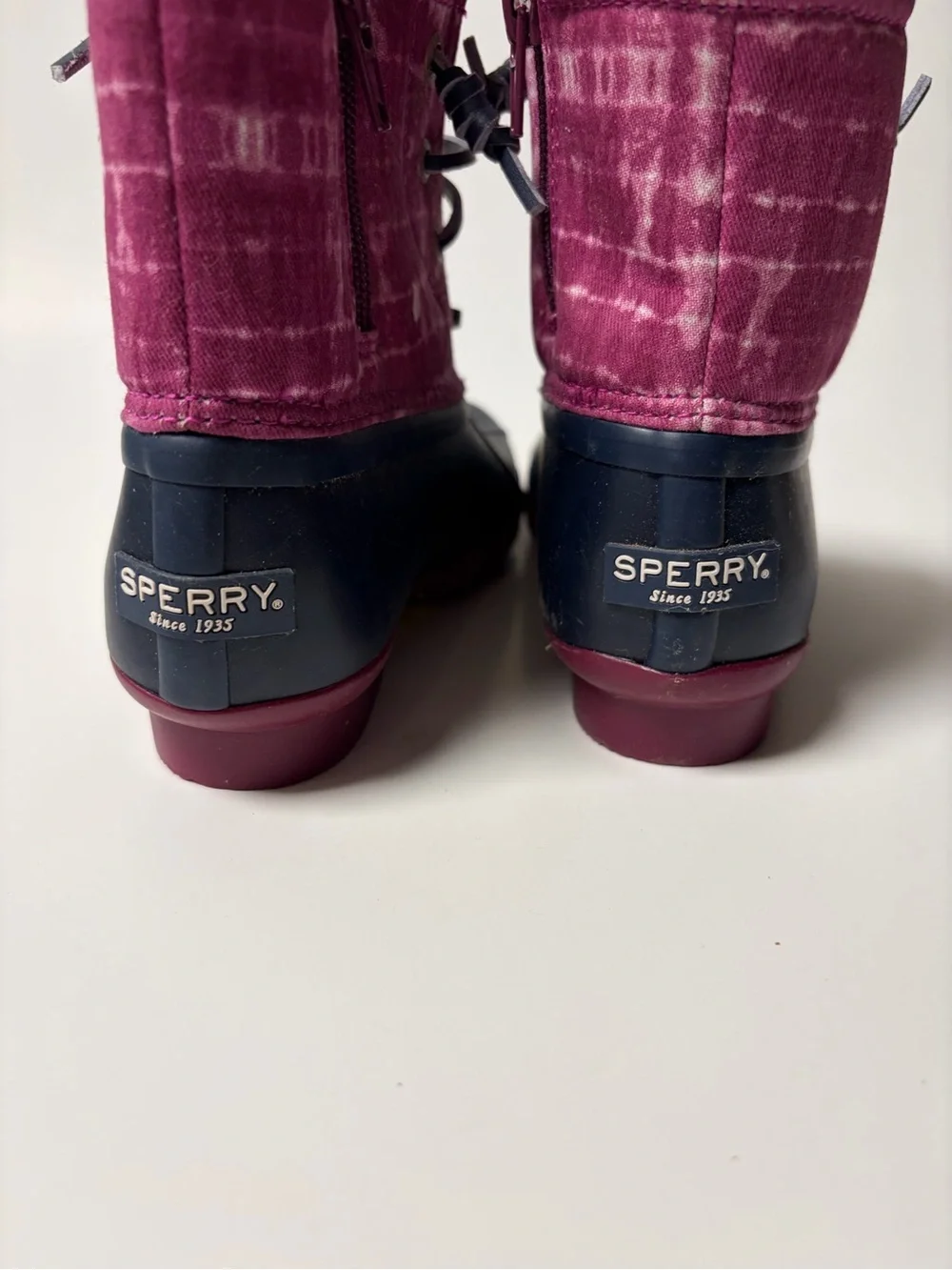 Sperry Kids Navy and Pink Patterned Duck Boots